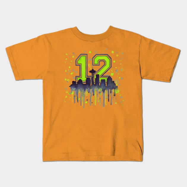 Seahawks 12th Man Art Kids T-Shirt by Olechka